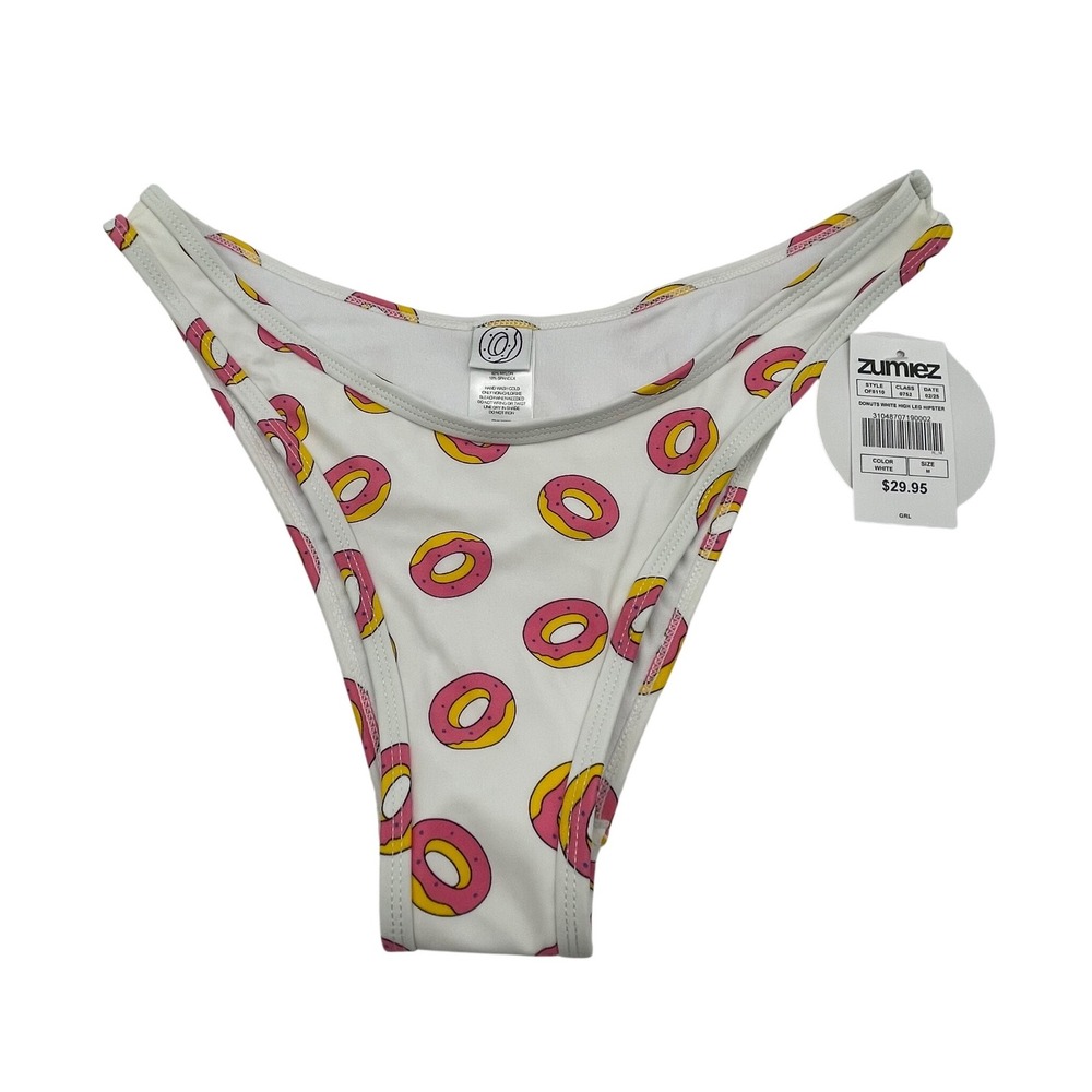 Odd Future Donuts White High Leg Hipster Bikini Bottom Women Size M NEW